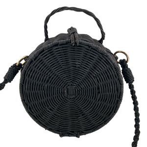 Mango Black Bamboo Straw Round Top Handle Shoulder Crossbody Bag